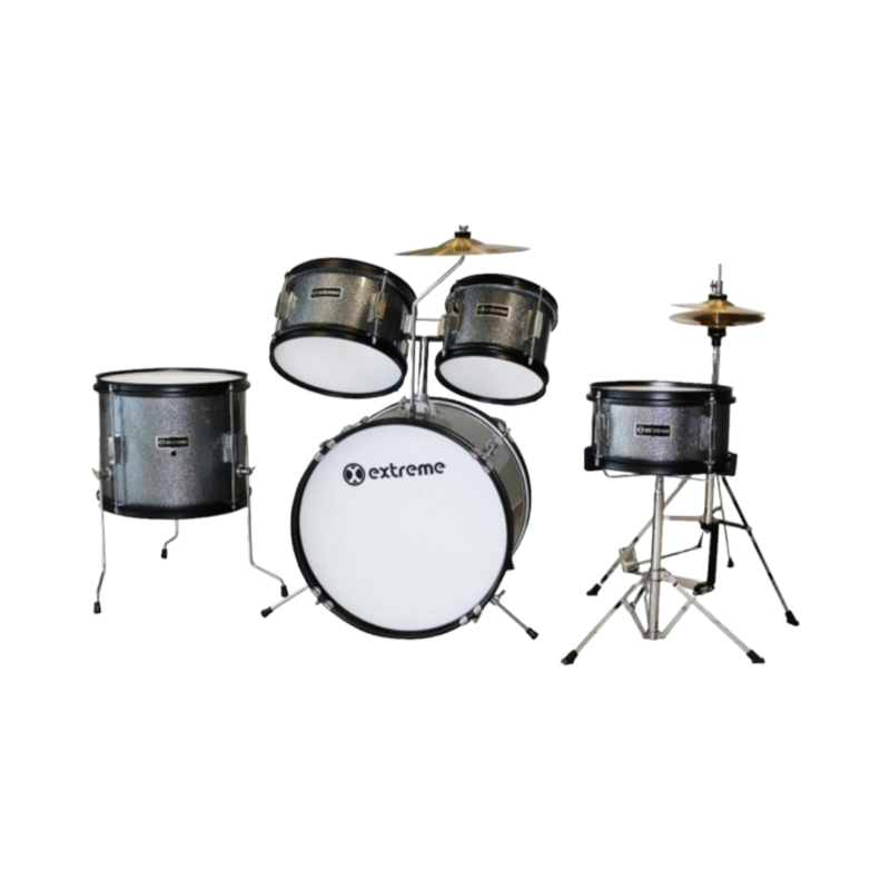 Bateria Infantil Marca Extreme Serie JR Sparkle – 5 Piezas Banco, Platillos y Baquetas Incluidas