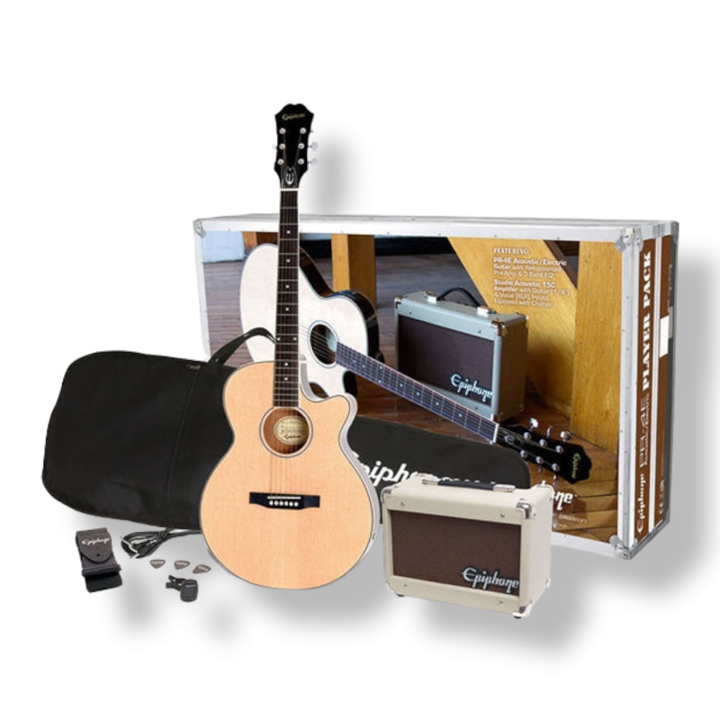 Paquete de Guitarra Electroacústica Epiphone con Amplificador, Funda PPGREEP4NACH1